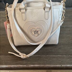 Juicy Couture White Crossbody Bag with Heart Embossed Design